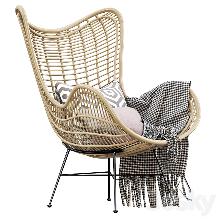 Hk living natural rattan egg chair 3DS Max - thumbnail 1