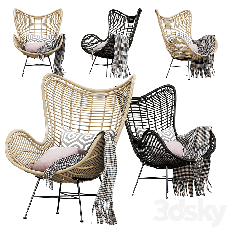 Hk living natural rattan egg chair 3DS Max - thumbnail 2