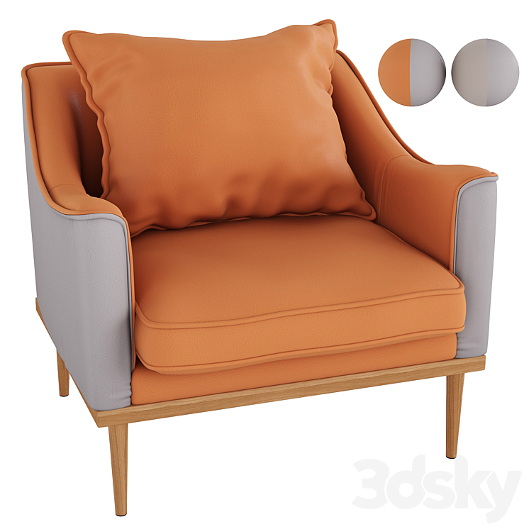 Homary-Accent Chair Leath-aire Upholstered Accent Chair Pillow Backrest 3DS Max Model - thumbnail 1