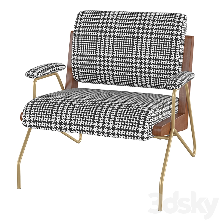 Homary-Houndstooth Accent Chair Modern Linen Upholstered Accent Chair Modern Chair in Gold Legs 3DS Max - thumbnail 1