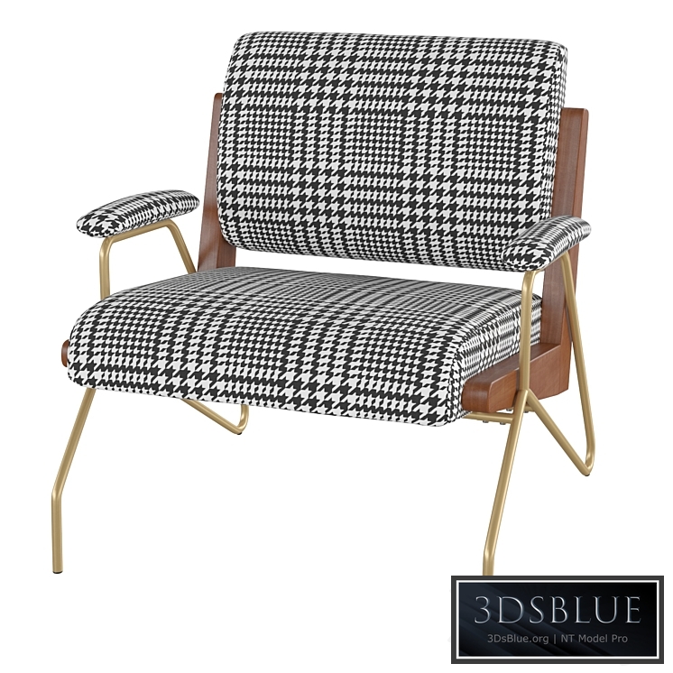 Homary-Houndstooth Accent Chair Modern Linen Upholstered Accent Chair Modern Chair in Gold Legs 3DS Max - thumbnail 3