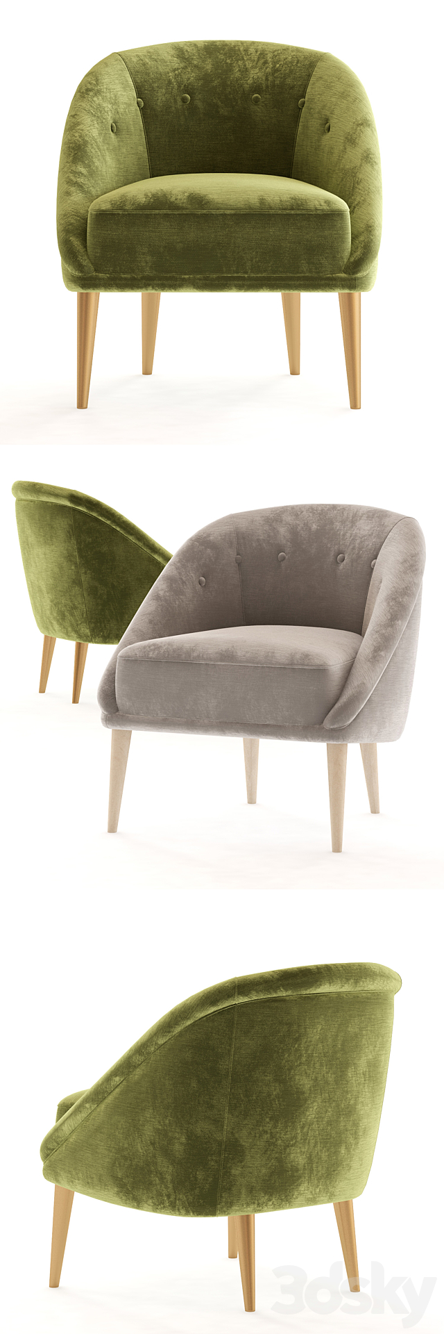 HOPKINS VELVET CLUB CHAIR 3ds Max - thumbnail 2