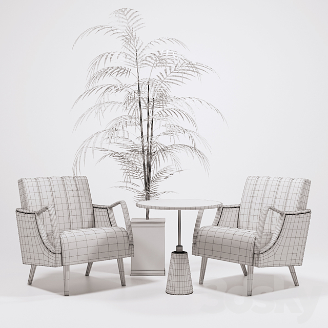 Horta Fauteuil Armchairs golden tree and table Arteriors 3DS Max Model - thumbnail 2