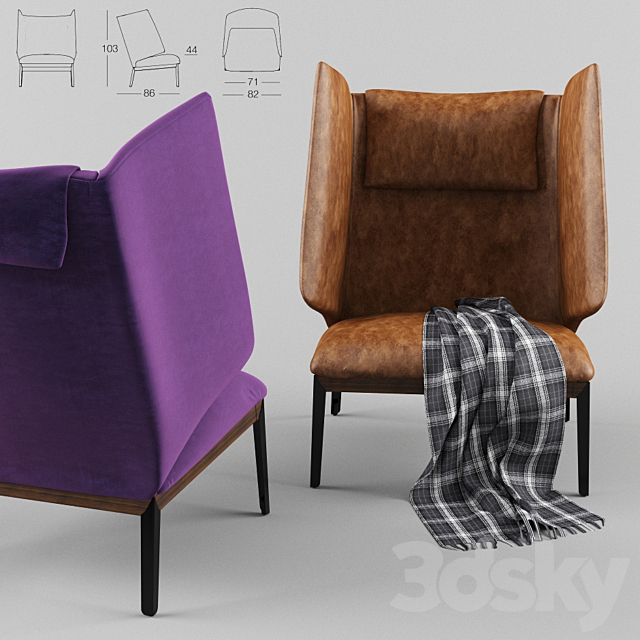 HUG POLTRONA with high backrest 3DS Max Model - thumbnail 2