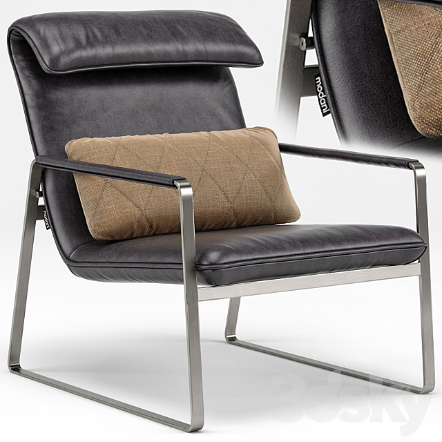 Industrial Chic Emilio Brown Leather Lounge Chair 3DSMax File - thumbnail 1