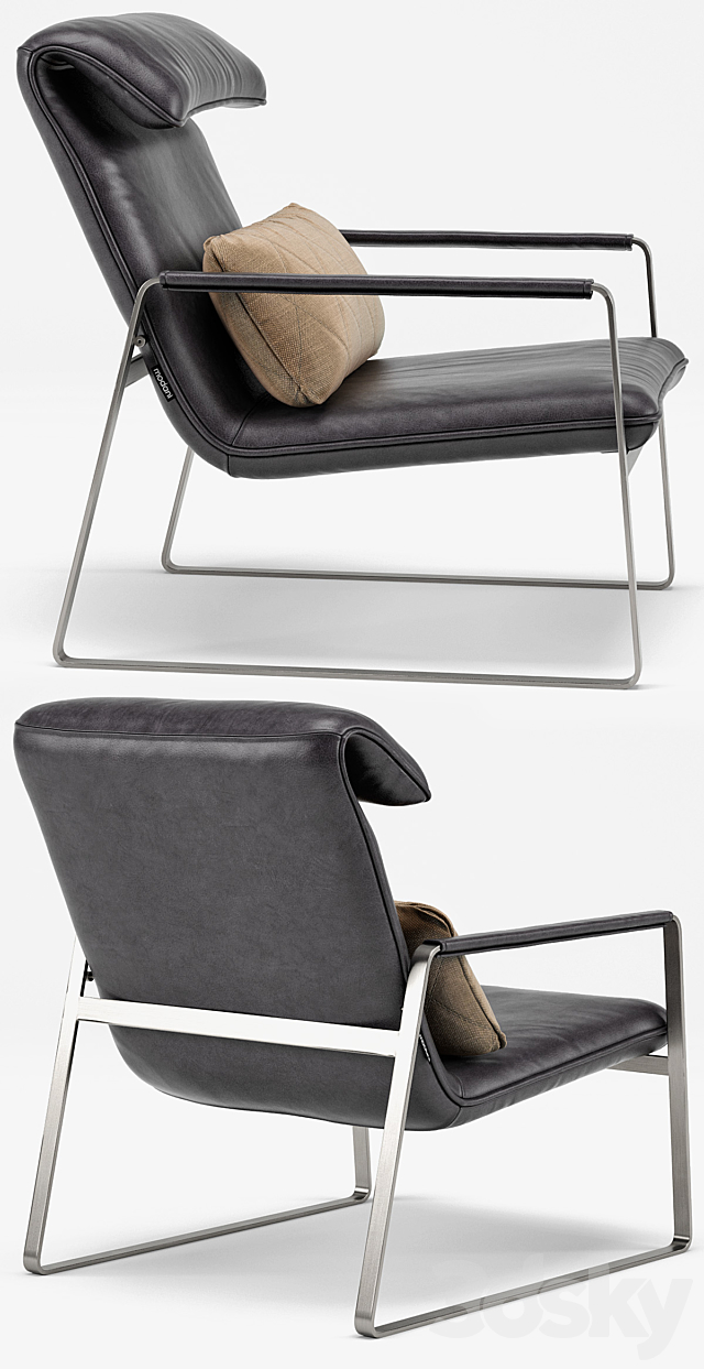 Industrial Chic Emilio Brown Leather Lounge Chair 3DSMax File - thumbnail 2