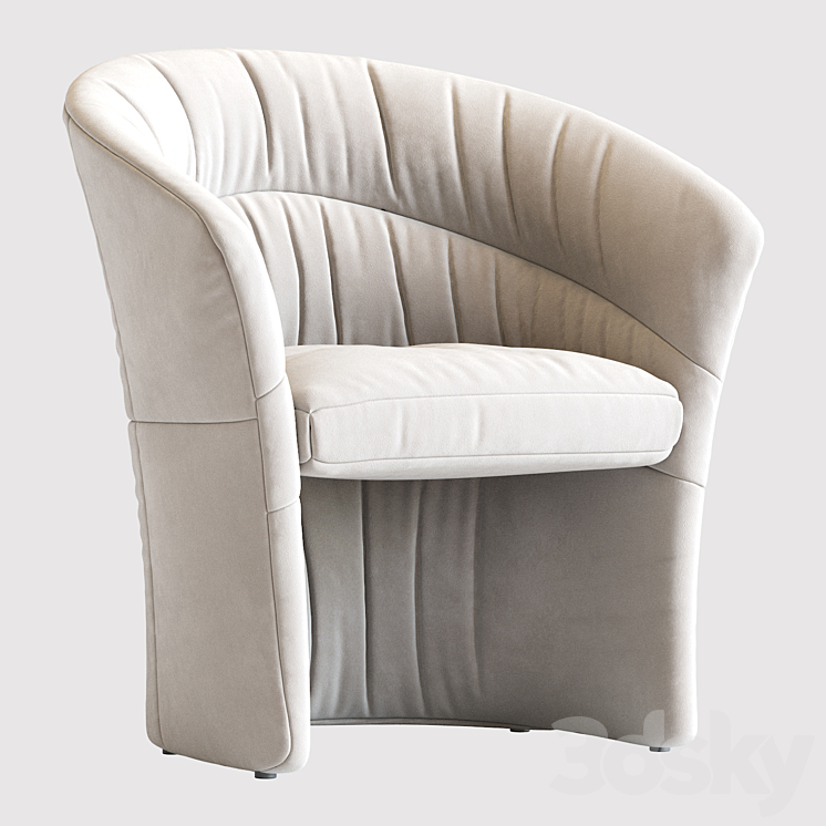 Italian Leather Barrell Lounge Chairs 1980 3DS Max - thumbnail 1