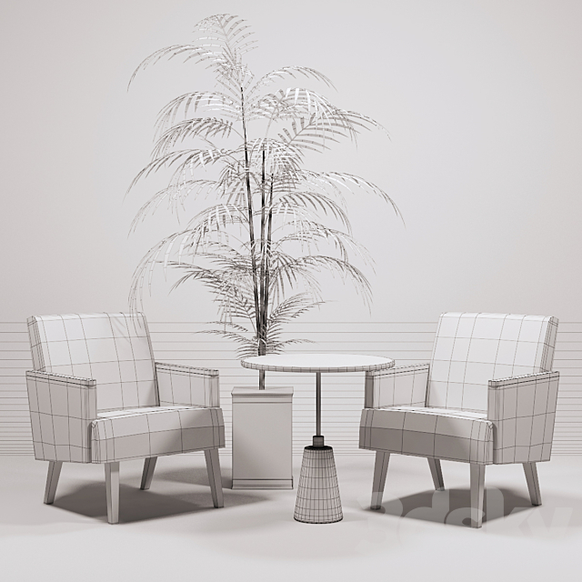 Jasper Armchairs golden palm IVETE and table Arteriors 3DS Max Model - thumbnail 2