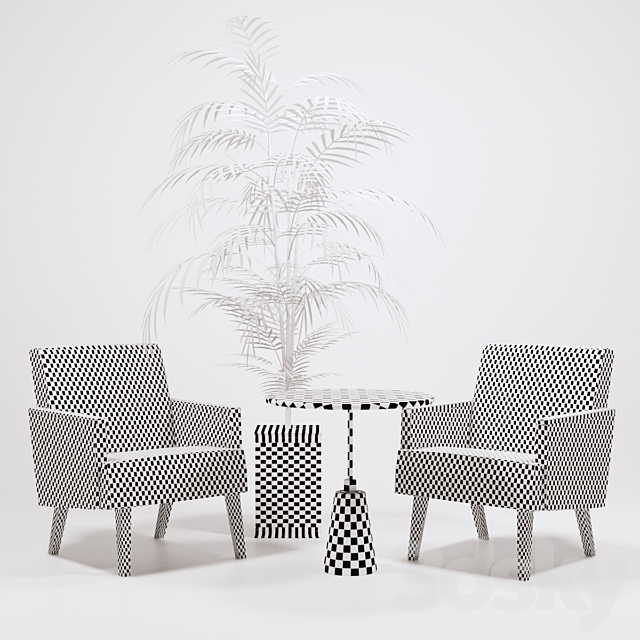 Jasper Armchairs golden palm IVETE and table Arteriors 3DS Max Model - thumbnail 3