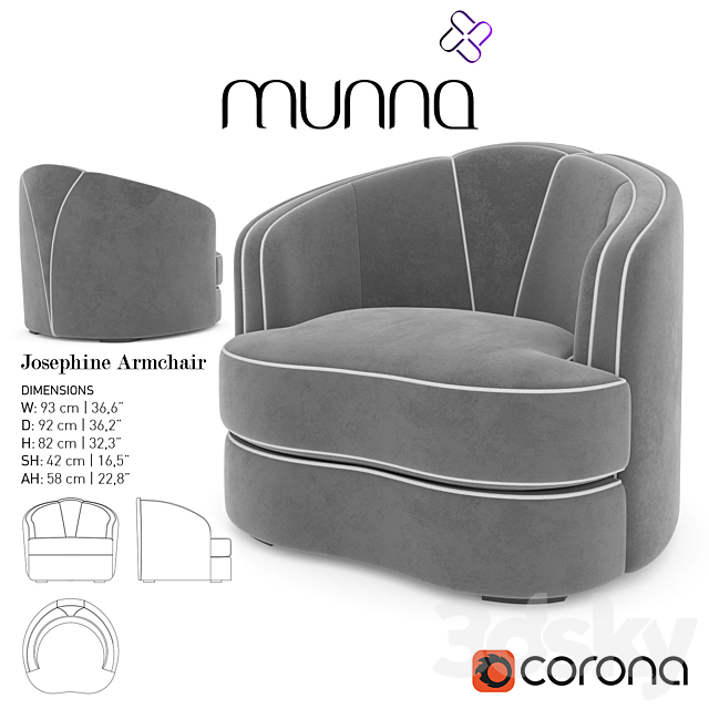 Josephine Armchair 3DSMax File - thumbnail 1