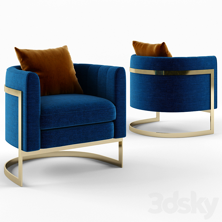 Julius Mica Blue Gold Club chair 3DS Max - thumbnail 1