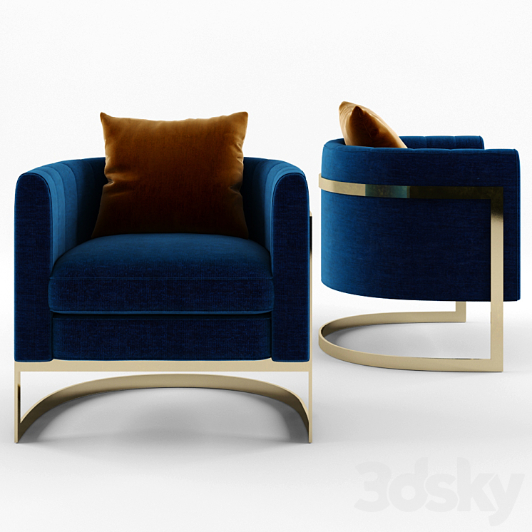 Julius Mica Blue Gold Club chair 3DS Max - thumbnail 2