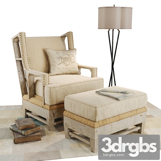 Kathy Kuo Home Armchair And Ottoman Set 1 3dsmax Download - thumbnail 1