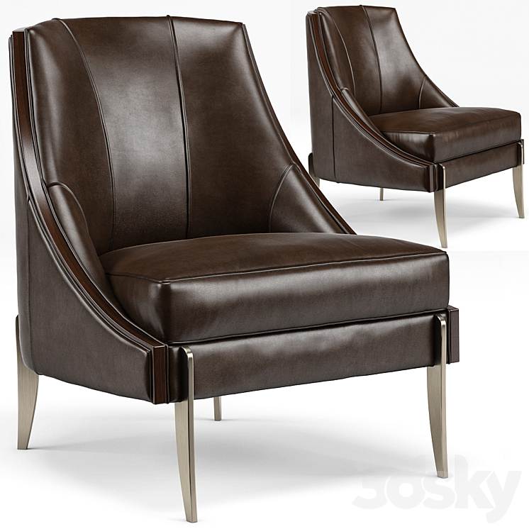 Keene Modern Classic Espresso Brown Leather Bronze Arm Chair 3DS Max - thumbnail 1