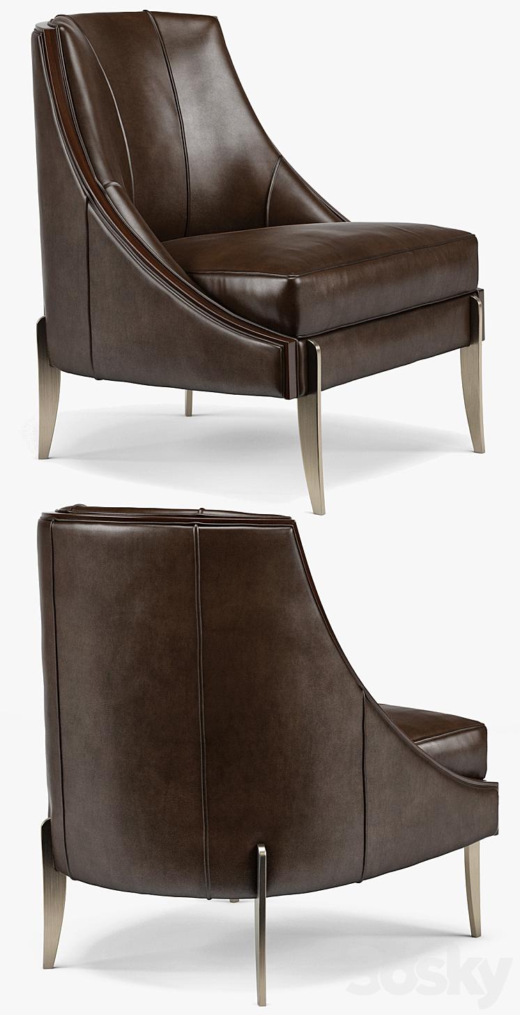 Keene Modern Classic Espresso Brown Leather Bronze Arm Chair 3DS Max - thumbnail 2