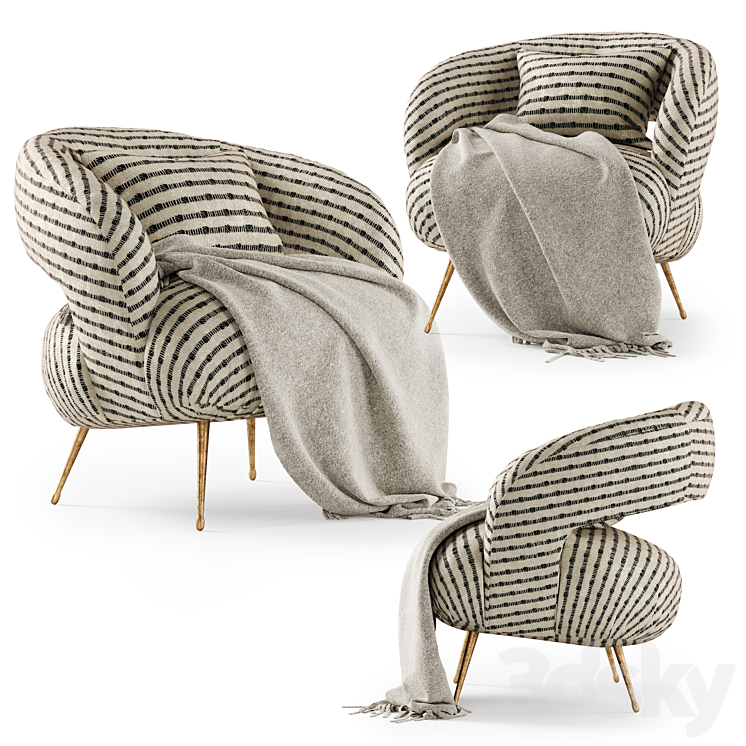 Kelly Wearstler Laurel Lounge chair with plaid \/ Laurel Lounge chair 3DS Max Model - thumbnail 3