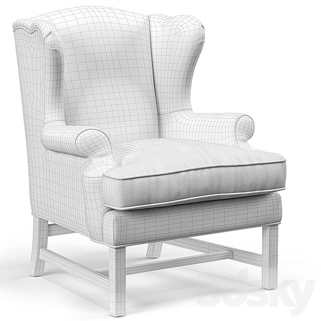 Khaki Linen English Club Chair with Red Stripe 3ds Max - thumbnail 3