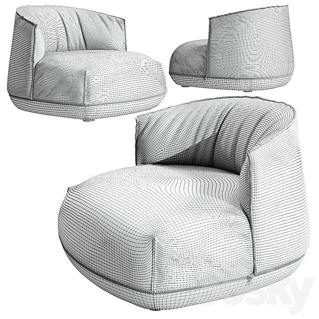 Kristalia Brioni Lounge armchair small 3DS Max Model - thumbnail 2