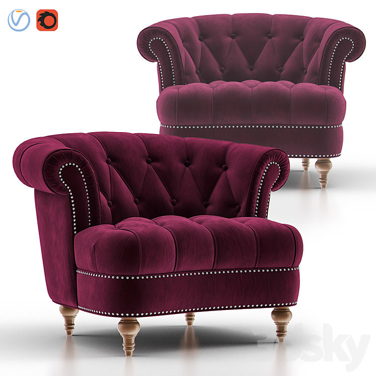 LA ROSA TUFTED Accent Armchair 3DS Max - thumbnail 1