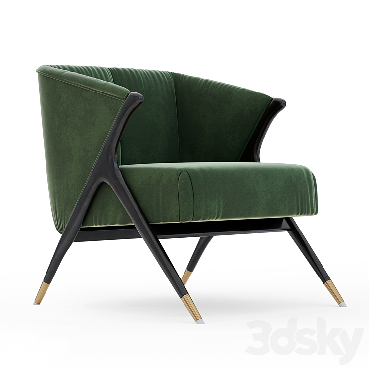 Lacquer Wooden and Velvet Lounge Armchair – 2 3DS Max - thumbnail 1