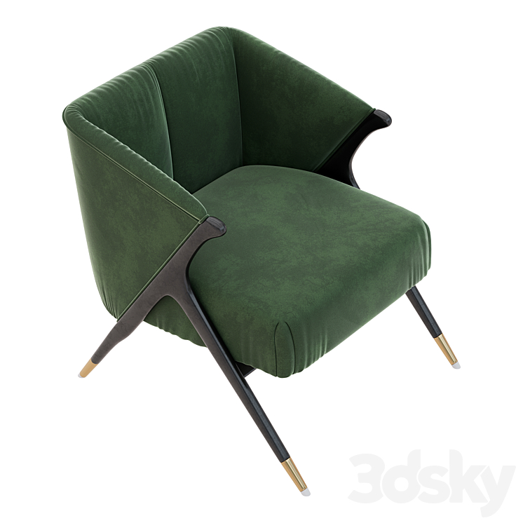 Lacquer Wooden and Velvet Lounge Armchair – 2 3DS Max - thumbnail 2