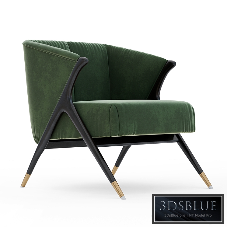 Lacquer Wooden and Velvet Lounge Armchair – 2 3DS Max - thumbnail 3