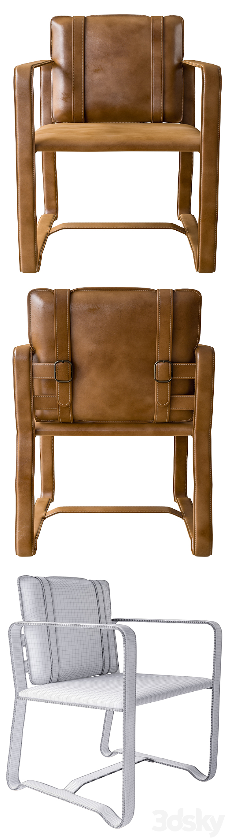 Leather Belt Camel Chair 3DS Max - thumbnail 2