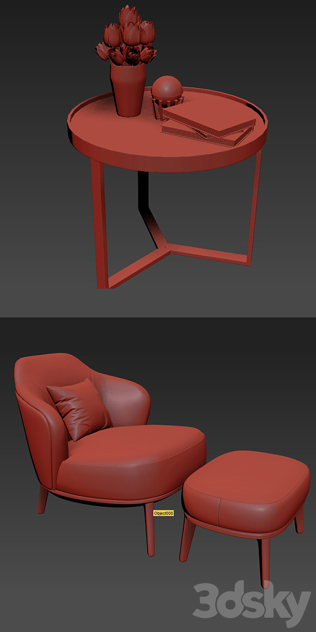 Leslie Ottoman Minotti With Armlesschair & Aula Coffee Table 3DSMax File - thumbnail 2