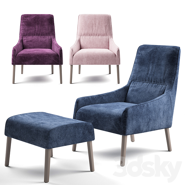 Ligne Roset Long Island armchair footstool 3ds Max - thumbnail 1