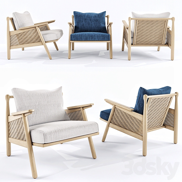 Linen cane chair 3DS Max - thumbnail 1