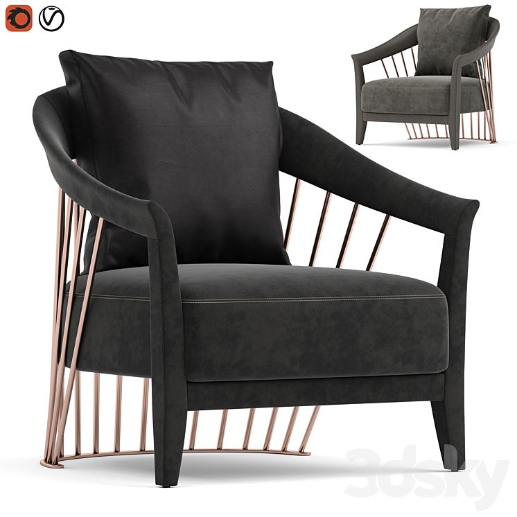 Longhi dorothy armchair 3DS Max Model - thumbnail 1