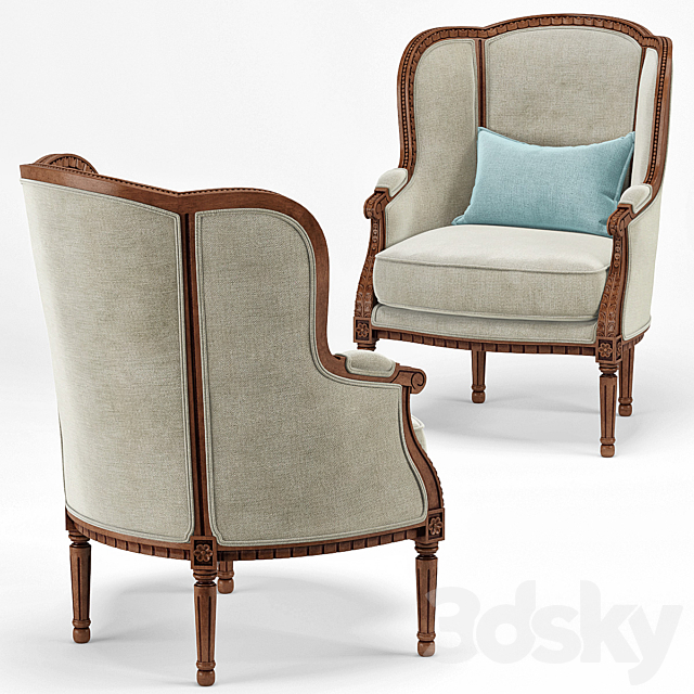 Louis XV Wing Chair 3DS Max Model - thumbnail 2