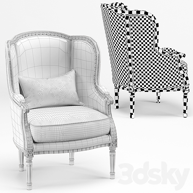 Louis XV Wing Chair 3DS Max Model - thumbnail 3