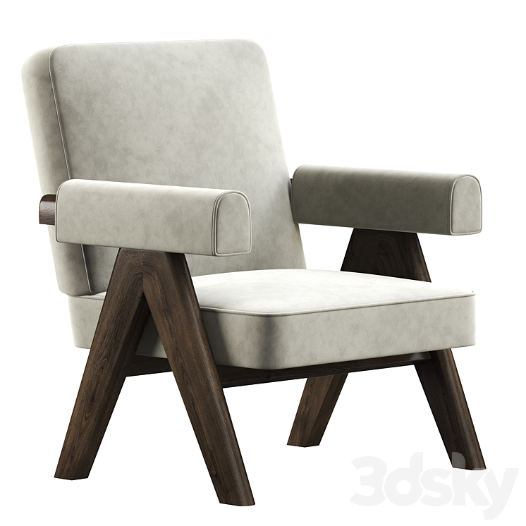 Lounge Chair Pierre Jeanneret Pj 01 Cream Velvet 3DS Max Model - thumbnail 1