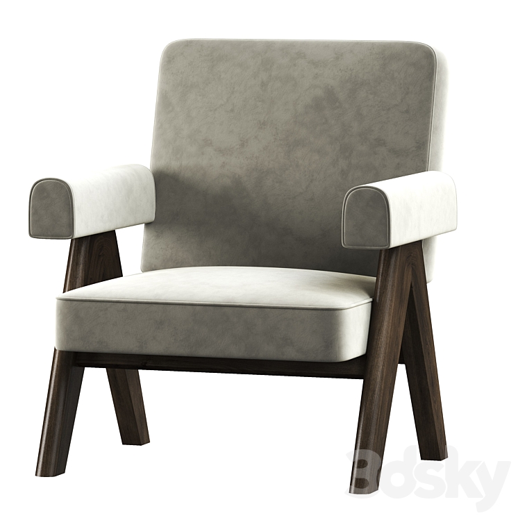 Lounge Chair Pierre Jeanneret Pj 01 Cream Velvet 3DS Max Model - thumbnail 2