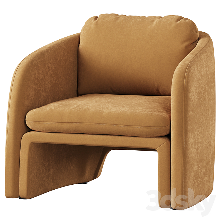 Low chair upholstered in suede Warren 3DS Max Model - thumbnail 1