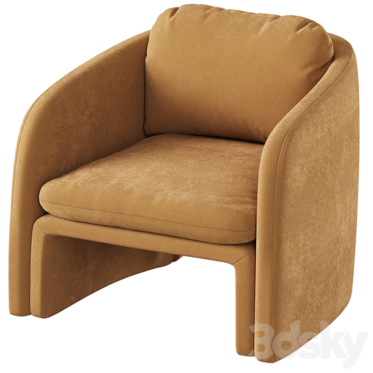 Low chair upholstered in suede Warren 3DS Max Model - thumbnail 2