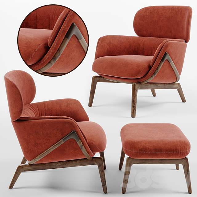 Luca Nichetto Elysia Lounge Chair and Nino Ottoman 3DS Max Model - thumbnail 1