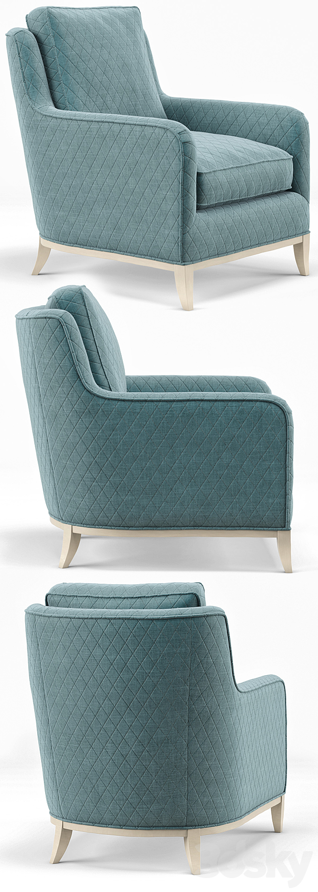 Madison Coastal Diamond Teal Milk Paint Armchair 3DSMax File - thumbnail 2