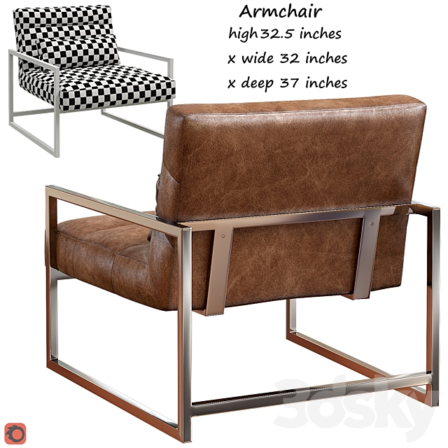 Michael Weiss Delancy Loft Masculine Brown Leather Steel Armchair 3DS Max Model - thumbnail 2