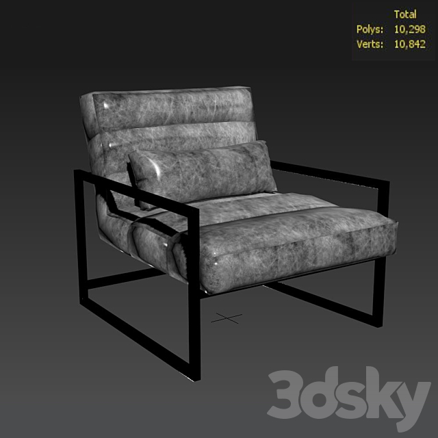 Michael Weiss Delancy Loft Masculine Brown Leather Steel Armchair 3DS Max Model - thumbnail 3