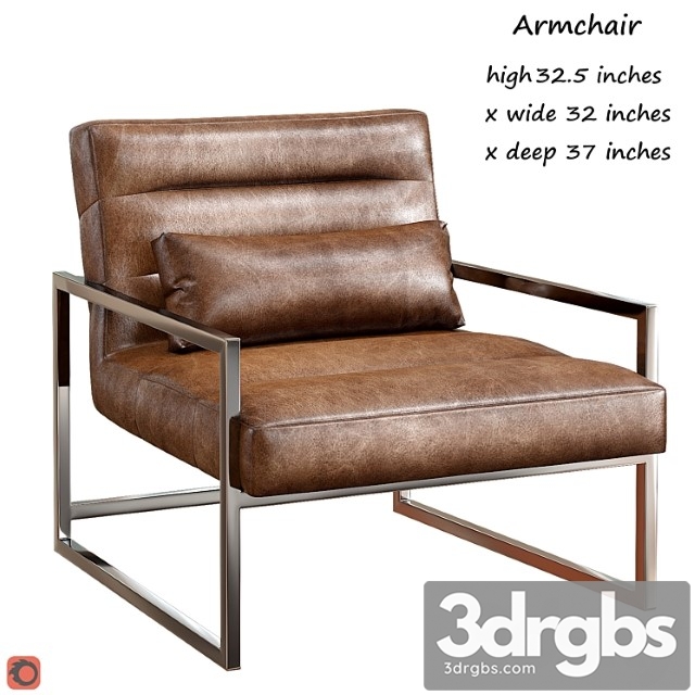 Michael weiss delancy loft masculine brown leather steel armchair 3dsmax Download - thumbnail 1