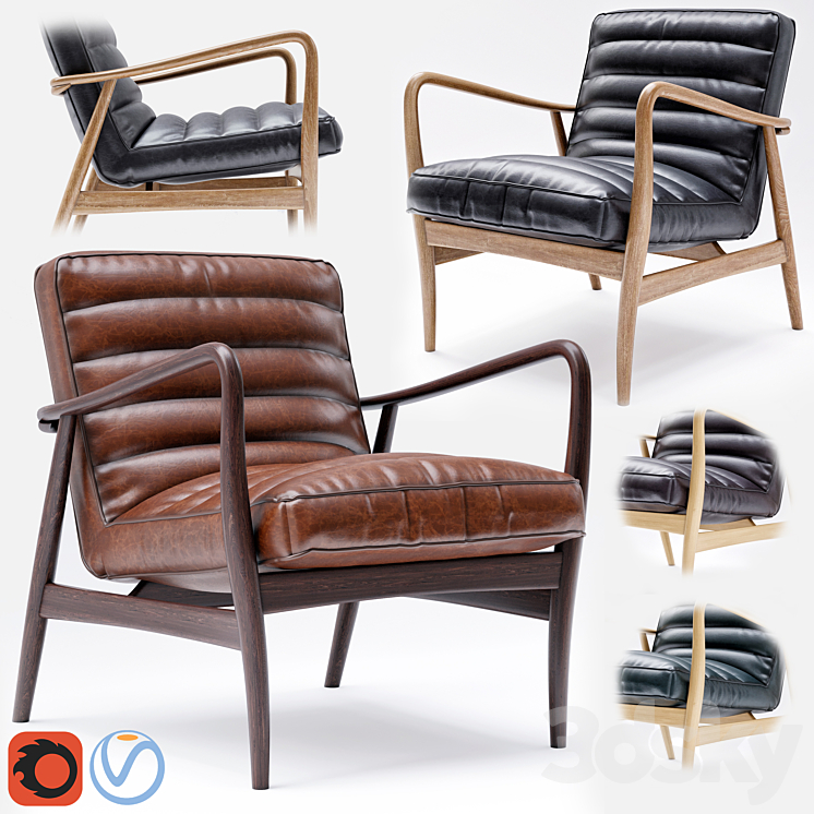 Mid Century Leather Armchair 3DS Max Model - thumbnail 1