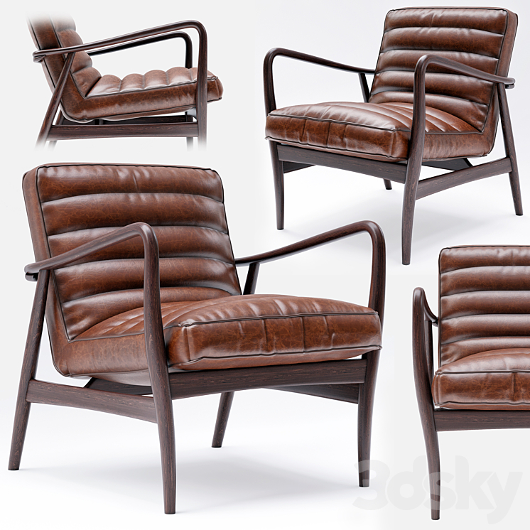 Mid Century Leather Armchair 3DS Max Model - thumbnail 2