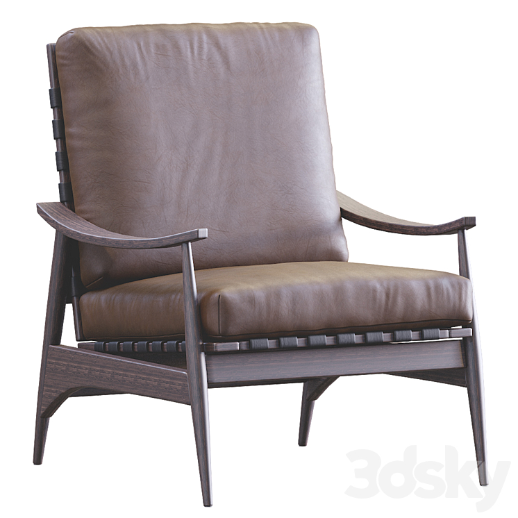 Mid Century Outdoor Show Wood Lounge Chair Leather 3DS Max - thumbnail 1