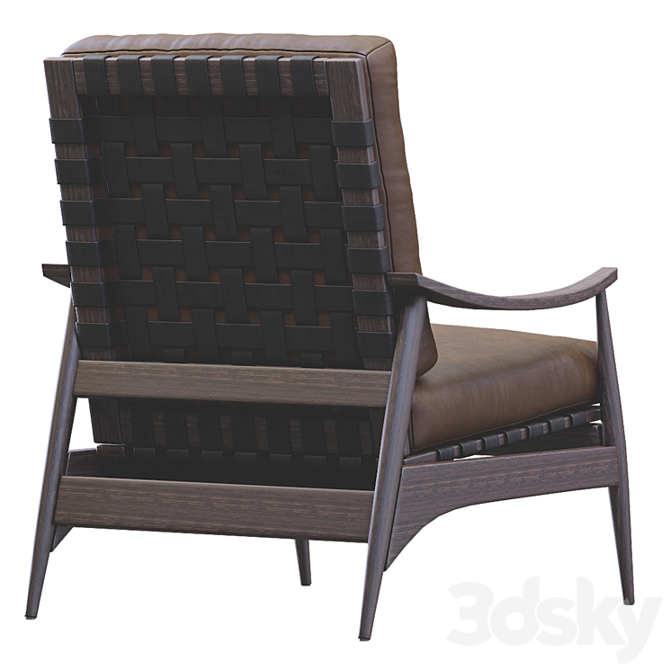 Mid Century Outdoor Show Wood Lounge Chair Leather 3DS Max - thumbnail 2