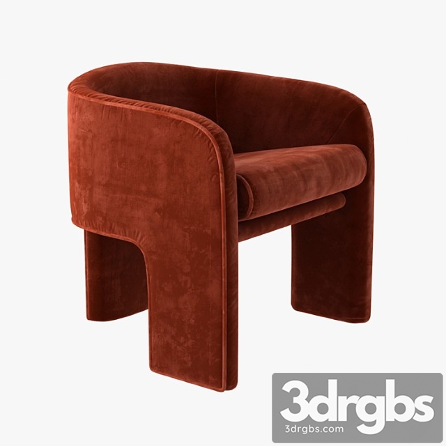 Milo Baughman Armchair In Orange Velvet 1 3dsmax Download - thumbnail 1