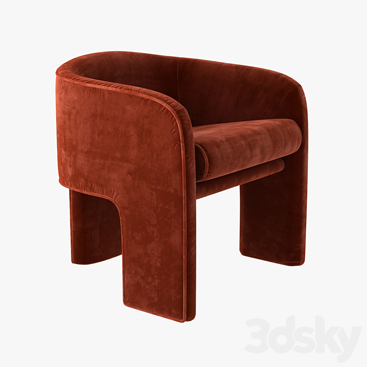 milo baughman armchair in orange velvet 3DS Max Model - thumbnail 1