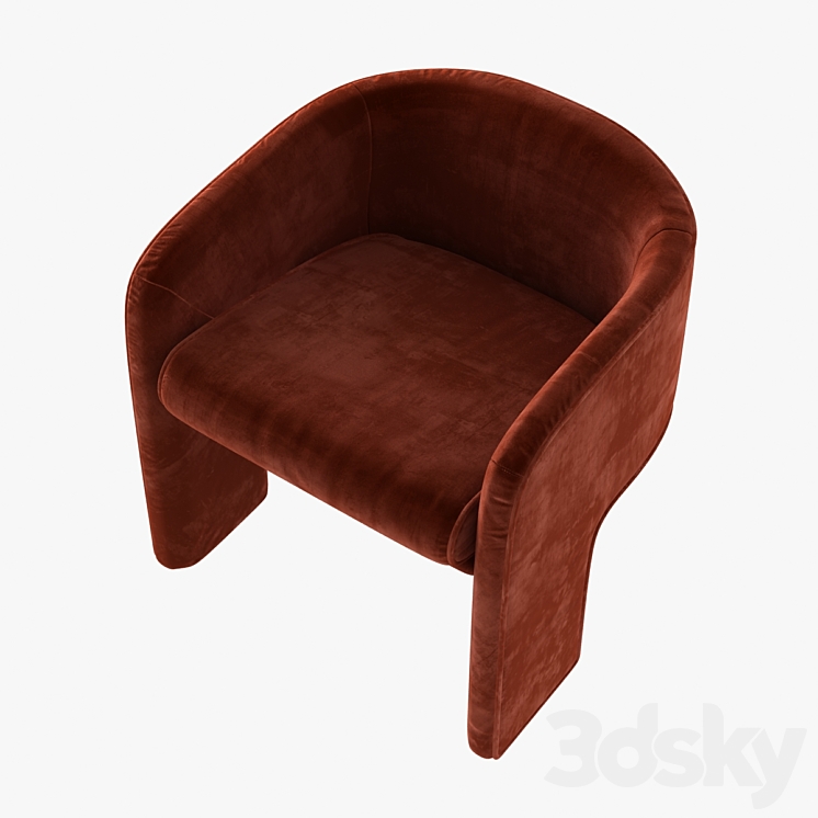 milo baughman armchair in orange velvet 3DS Max Model - thumbnail 2