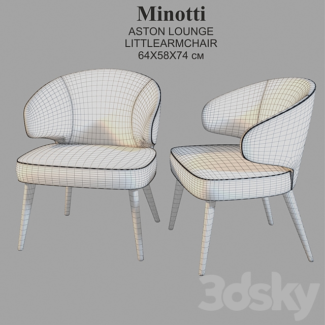 Minotti ASTON LOUNGE LITTLEARMCHAIR 64X58X74 cm 3DS Max Model - thumbnail 3